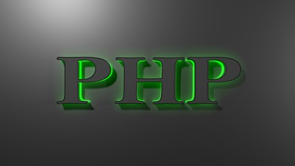 Poster - PHP black write with green backlight, on black surface - 3D rendering illustration