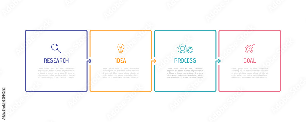 Business process infographic template. Thin line design with numbers 4 options or steps. Vector illustration graphic design - obrazy, fototapety, plakaty 