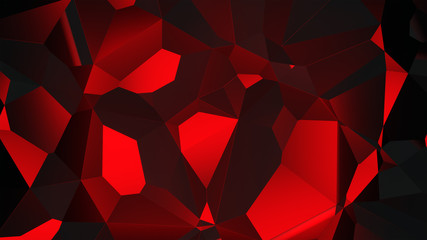 Poster - 3d ILLUSTRATION, of red abstract crystal background, triangular texture, wide panoramic for wallpaper, 3d background low poly design