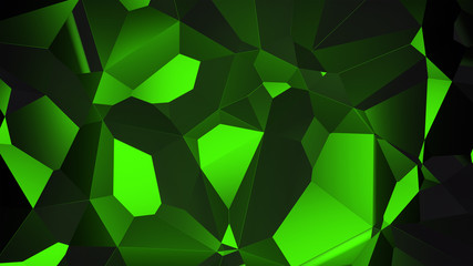 Poster - 3d ILLUSTRATION, of green abstract crystal background, triangular texture, wide panoramic for wallpaper, 3d background low poly design