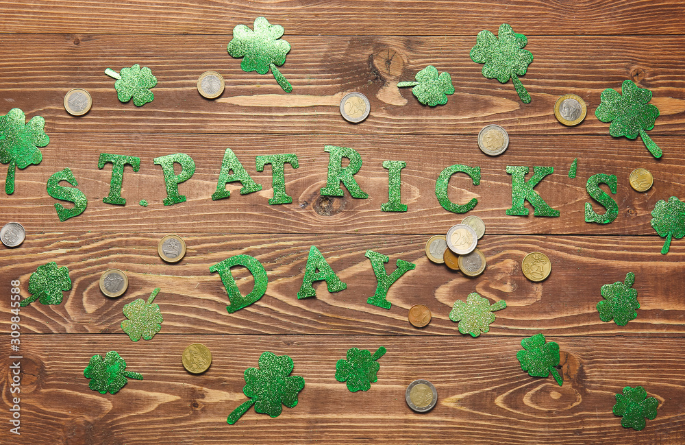 Composition for St. Patrick's Day on wooden background