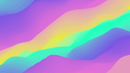 Poster - Looped animation. Abstract colorful wavy background in bright yellow, green, blue and violet colors. Modern colorful layout. 3d rendering.