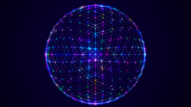 Sphere with dot and lines. Colorful structure. Science and technology. 3D rendering