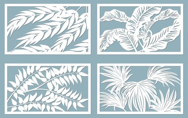 Wall Mural - Set template for cutting. Palm leaves pattern. Laser cut. Vector illustration.