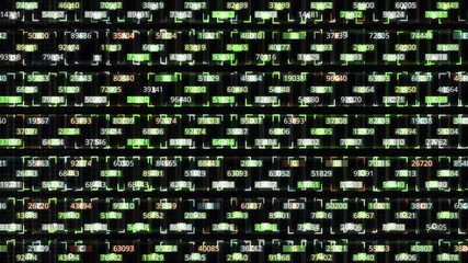 Aufkleber - Data and number values passing through cyberspace. Animation. Colorful abstract background with plenty of digits changing their values on the black.