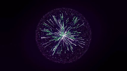 Poster - Abstract concept of electric power. Animation. Beautiful abstract lightning and bright light in energy ball with zippers on the black background.