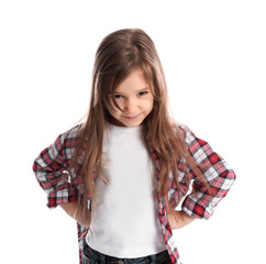 Poster - Portrait of cute little girl on white background