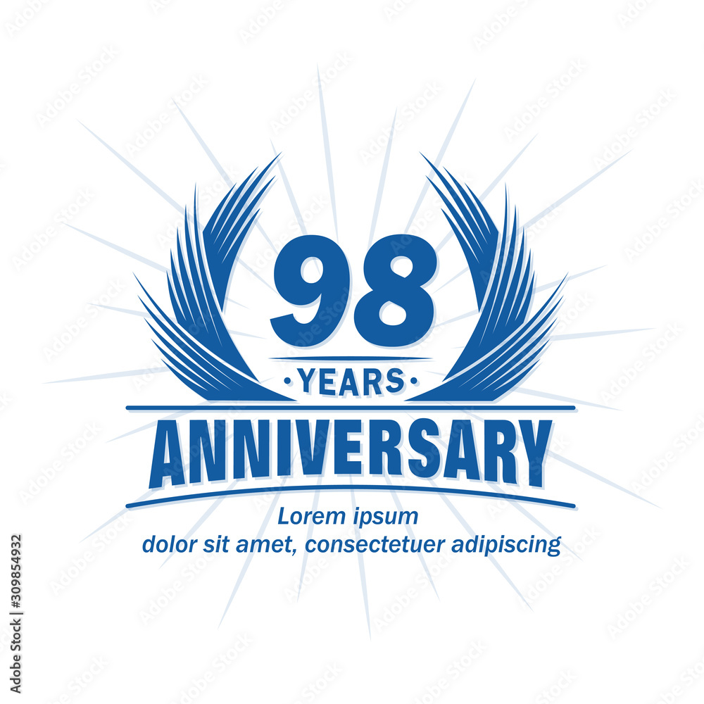 98 years logo design template. 98th anniversary vector and illustration ...