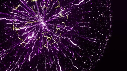 Poster - Concept for power, electricity, science and physics. Animation. Beautiful abstract lightning and bright light in energy ball with zippers on the black background.