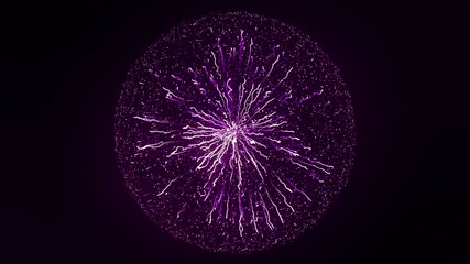 Poster - Concept for power, electricity, science and physics. Animation. Beautiful abstract lightning and bright light in energy ball with zippers on the black background.
