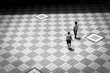 © trongnguyen - Filtered image aerial view two Asian ladies walking on patio tiles outdoor in Singapore