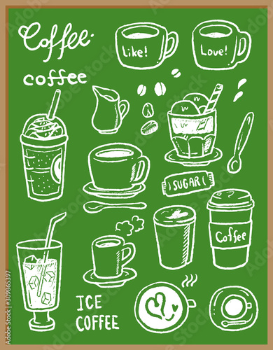 カフェ コーヒー イラスト 線画 カラー 黒板 Vector De Stock Adobe Stock