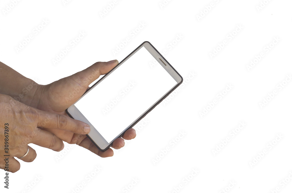 hand holding mobile pone touch screens and blank screens that are ...
