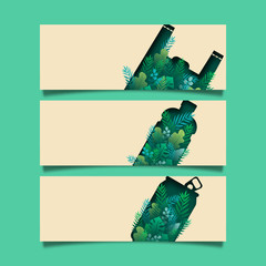 Aufkleber - Set of green banner background template.Zero waste of ecology and environment concept.Paper cut vector illustration.