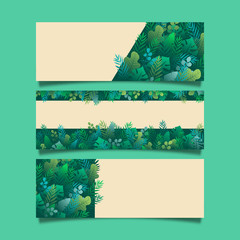 Aufkleber - Set of tropical green leaf nature landing page banner background template.Vector illustration.