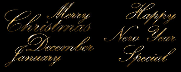 Wall Mural - gold text set merry christmas happy new year december january special 