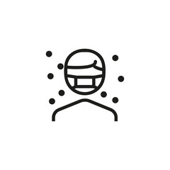 Allergy protection thin line icon. Person wearing face mask, dust, allergen isolated outline sign. Allergy or health protection concept. Vector illustration symbol element for web design and apps