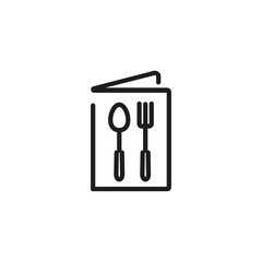 Menu thin line icon. Booklet with spoon and fork isolated outline sign. Restaurant concept. Vector illustration symbol element for web design and apps