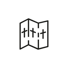 Religion booklet thin line icon. Brochure with crosses isolated outline sign. Booklet or religious propaganda concept. Vector illustration symbol element for web design and apps