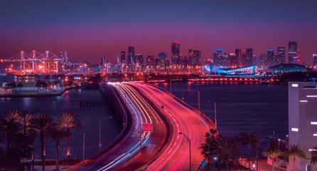 Wall Mural - night city miami urban circulation lights lighting landscape street bridge auto downtown usa florida confluence transportation colors  