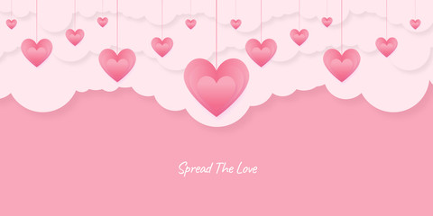 Fototapete - Abstract heart background greeting card vector paper cut