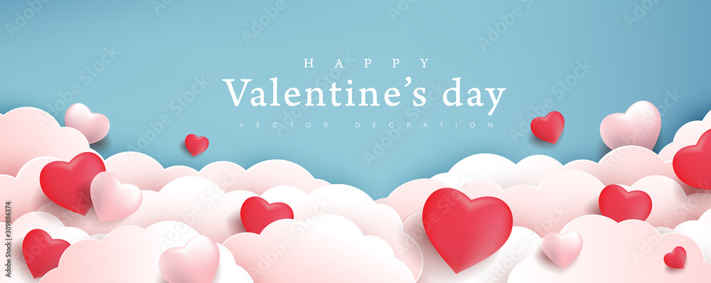 Valentines day background with Heart Shaped Balloons. Vector illustration.banners.Wallpaper.flyers, invitation, posters, brochure, voucher discount. - obrazy, fototapety, plakaty 