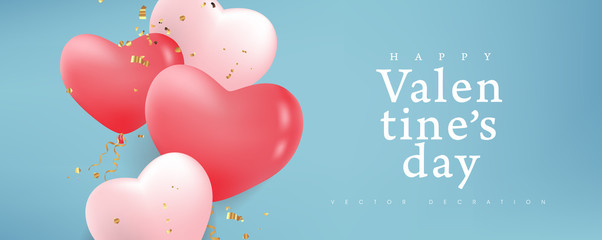Valentines day background with Heart Shaped Balloons. Vector illustration.banners.Wallpaper.flyers, invitation, posters, brochure, voucher discount.