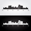 Norman, Oklahoma USA skyline and landmarks silhouette, black and white design, vector illustration.