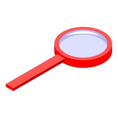 Poster - Red magnifier icon. Isometric of red magnifier vector icon for web design isolated on white background