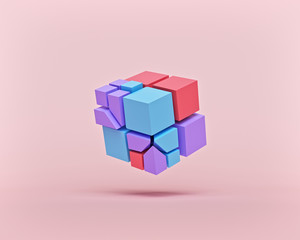 Fototapete - colorful Abstract geometric shapes. Modern background design for poster, cover, branding, banner. cracked cubes. 3d rendering