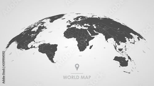 Fotografía Detailed global world map, with borders and names of countries, seas and oceans,