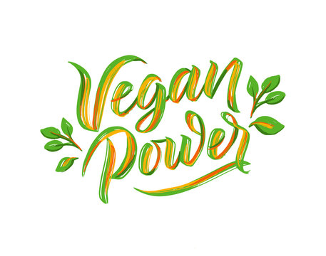 Vegan power lettering phrases, logo. Vector illustration,food design