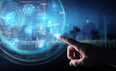 Aufkleber - Businessman using digital technological interface with datas 3D rendering