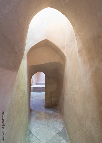 Fotomural Aged narrow dark stone vaulted passage at ottoman era public Turkish historical