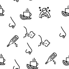 Aufkleber - Flu Symptoms Medical Seamless Pattern Vector Thin Line. Illustrations