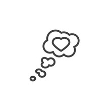 Thinking Of Love Line Icon. Linear Style Sign For Mobile Concept And Web Design. Think Cloud With Heart Outline Vector Icon. Symbol, Logo Illustration. Vector Graphics