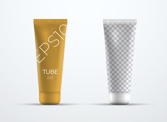 Wall Mural - Two vector mockup of a realistic plastic tube for cream or liquid with a cap.