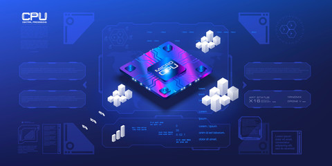 Poster - 3d processor of the future. the latest computer developments in the it industry. microchip of the fu