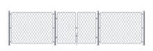 Metal Enclosure With Wire Or Police Fence, Chain Link Obstacle For Prison Or Iron Background With Wicket Or Gate, Chained Cage Or Keep, Fighting Border Or Criminal Obstacle, Steel Wall. Chainlink