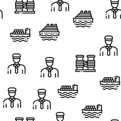 Poster - Marine Port Transport Seamless Pattern Vector Thin Line. Illustrations