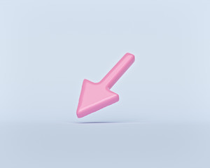 Poster - cartoon style pink arrow isolated on blue pastel background. minimal concept. 3d rendering