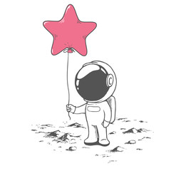Wall Mural - cute astronaut keeps a balloon like star