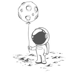 Wall Mural - cute astronaut keeps a balloon like moon