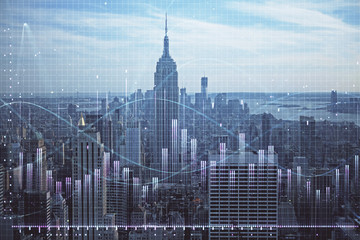 Aufkleber - Forex graph on city view with skyscrapers background double exposure. Financial analysis concept.
