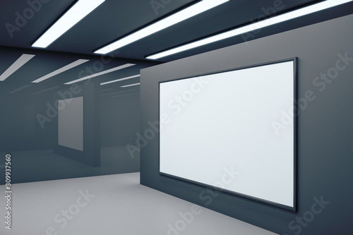 Modern interior with blank poster on wall.