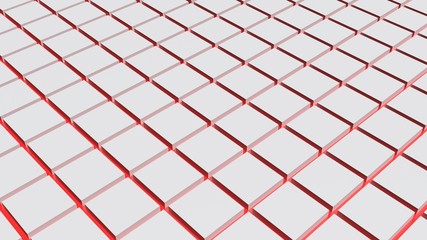 Wall Mural - Background with white squares and red light lines - 3D rendering illustration