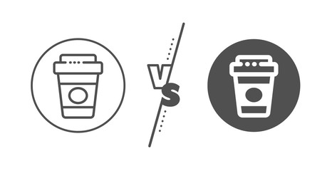 Hot latte cup sign. Versus concept. Takeaway coffee line icon. Tea drink mug symbol. Line vs classic takeaway coffee icon. Vector