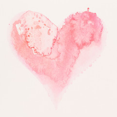 Wall Mural - Watercolor painted pink heart, on the white watercolor paper.