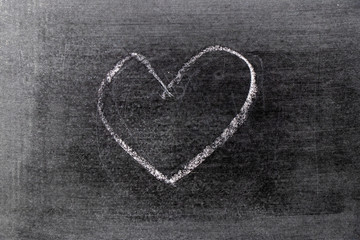 Poster - White color chalk hand drawing in heart shape on blackboard background