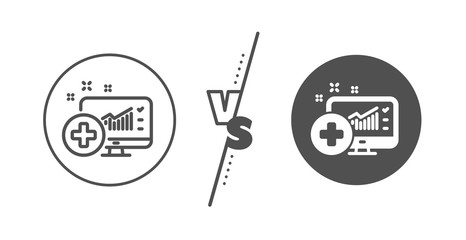 Hospital statistics sign. Versus concept. Medical analytics line icon. Line vs classic medical analytics icon. Vector